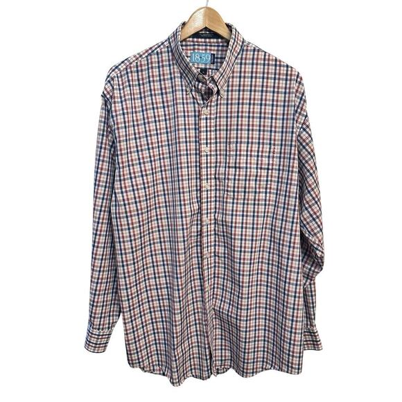 Oak Hall Shirt Men’s Plaid Button Up Long Sleeve‎ Size XL Red White Blue - Picture 1 of 7